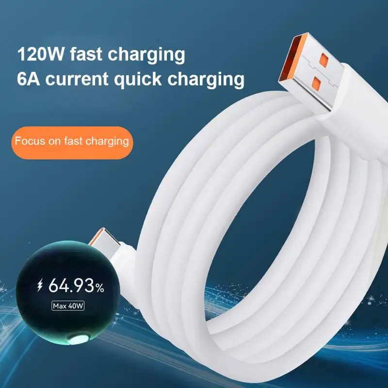 Cable USB tipo C 6A 120W PD, cargador súper rápido para Xiaomi, Huawei, iPhone, 1M, 1,5 M, 2M, Cable de carga rápida de datos