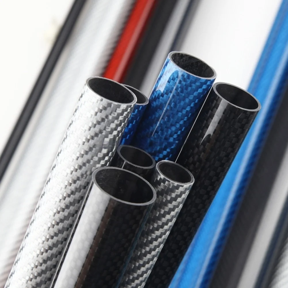 2PCS 3K Colored Carbon Fiber Tube 500MM Length OD:6MM8MM10MM12MM Used for RC Airplane Purple Red Blue Green Gold Silvery Golden