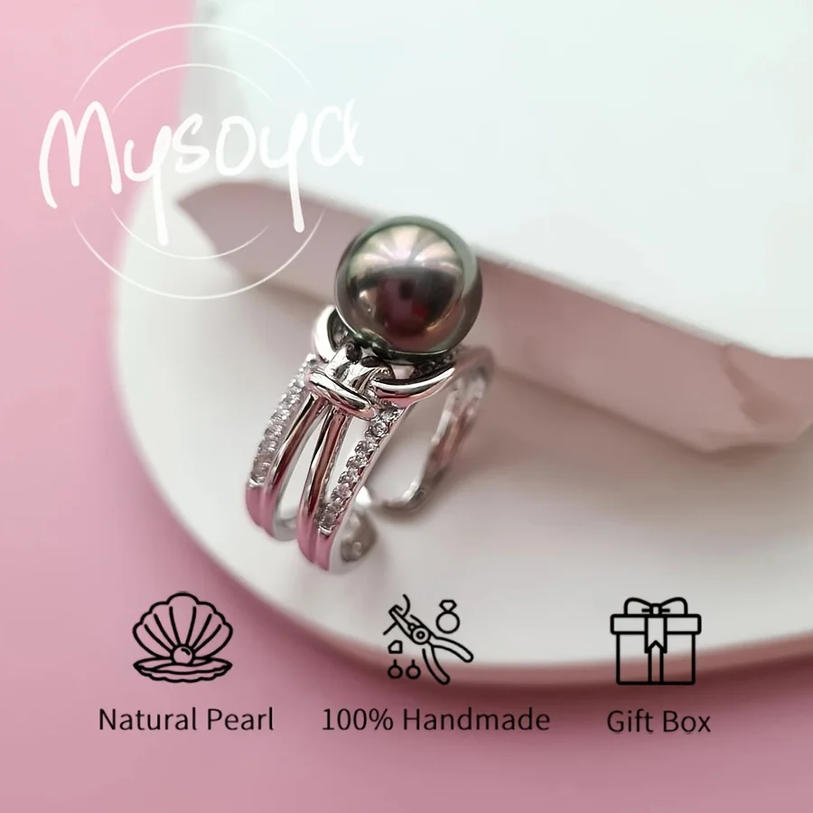 

Кольцо с таитянским жемчугом MYSOYA, открытое кольцо с жемчужиной 8-11 мм, в подарочной коробке, подарок для него/нее, подходит для повседневного использования/на день рождения/на свадьбу