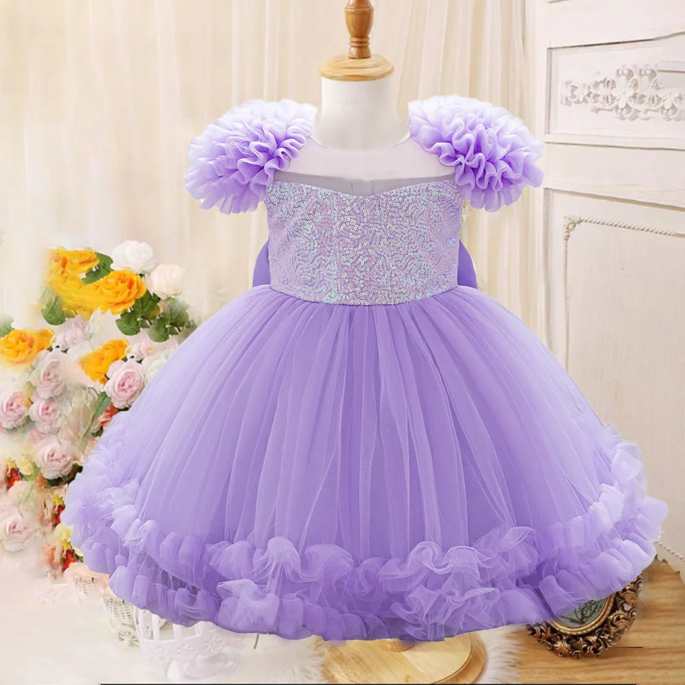 

Baby Sequin 1st Birthday Party Purple Dress For Girls Infant Girl Lace Summer Princess Gown Toddler Fluffy New Year Gift Costume