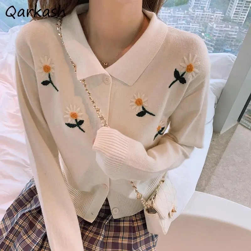 Cardigan Women Floral Embroidery Sweet Retro Mujer Sweaters Cozy Spring Students Cute Ulzzang Daily Leisure Knitwear 4 Colors