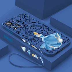 Disney Cute Cinderella Liquid Left Rope Phone Case For Xiaomi Redmi Note 11 11S 11E 11T 12 13 Pro Plus 4G 5G Shell Soft Cover