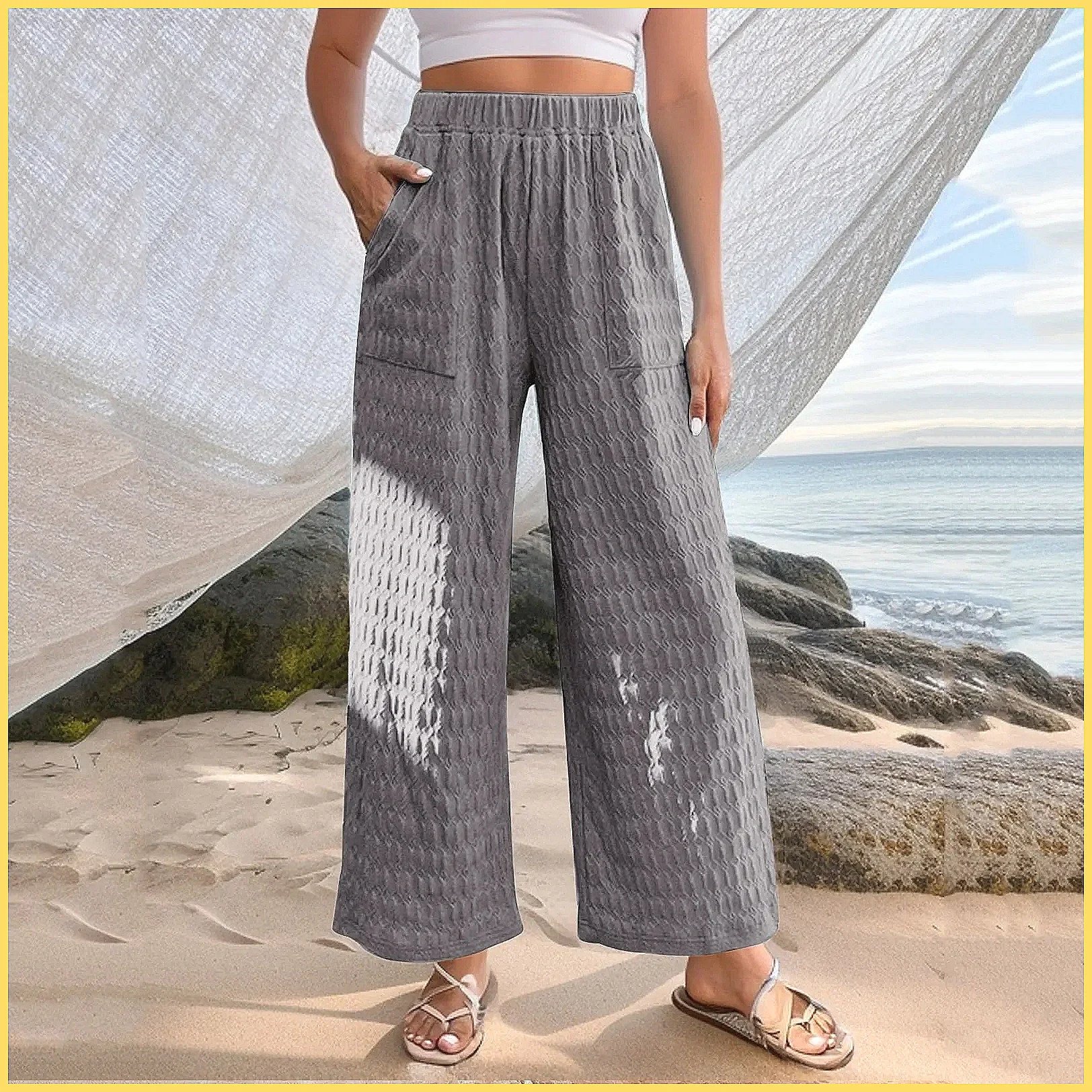 Vintage Checked Wide Leg Pants for Women, High Waist Office Trousers & Casual Oversize Grid Pant