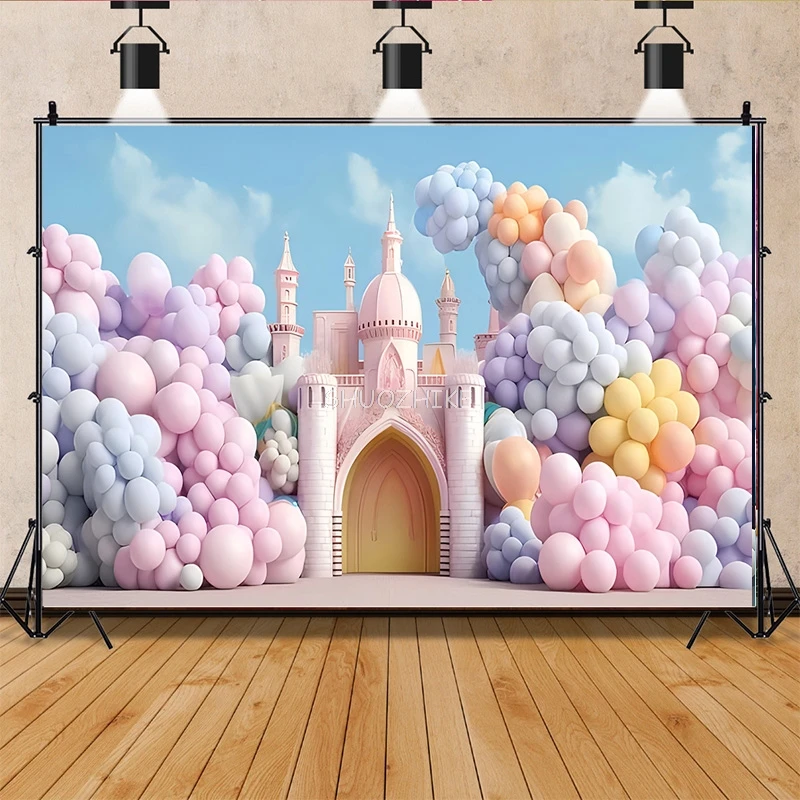 

Hot air Balloon And Clouds Happy Birthday Photography Background Holiday Baby Children Party Photo Studio Backdrops VX-11