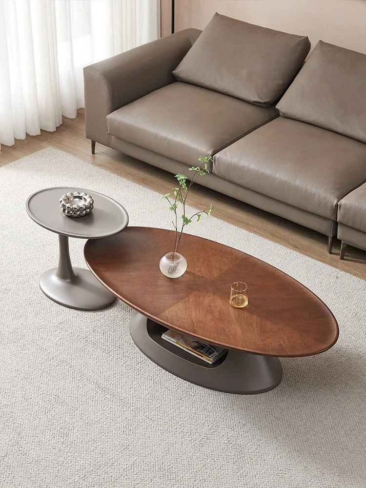 

Nordic modern oval coffee table combination living room creative natural walnut pattern retro