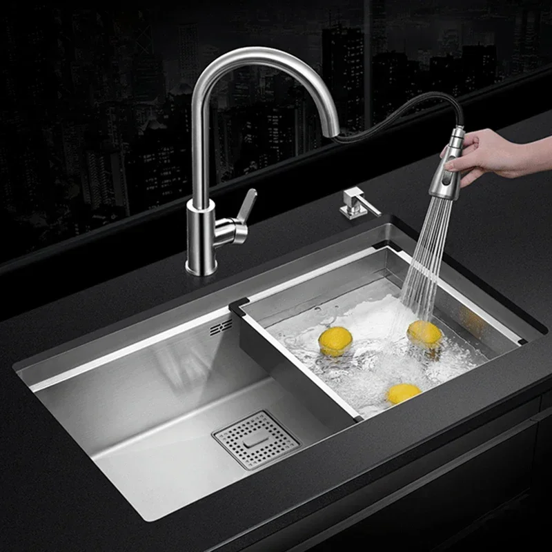 ASRAS Handmade Brushed SUS 304 Stainless Steel Kitchen Sink 4mm Thickness Undermount Installation Single Large Size Kitchen Sink