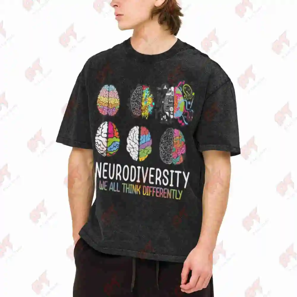 Neurodiversity Celebration Brain Vintage Washed Tee Pure Cotton T-Shirt