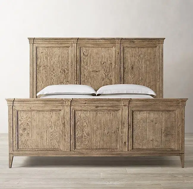 Vintage Old Nordic Minimalist Modern Solid Wood Bed Oak Shelving Log Bed