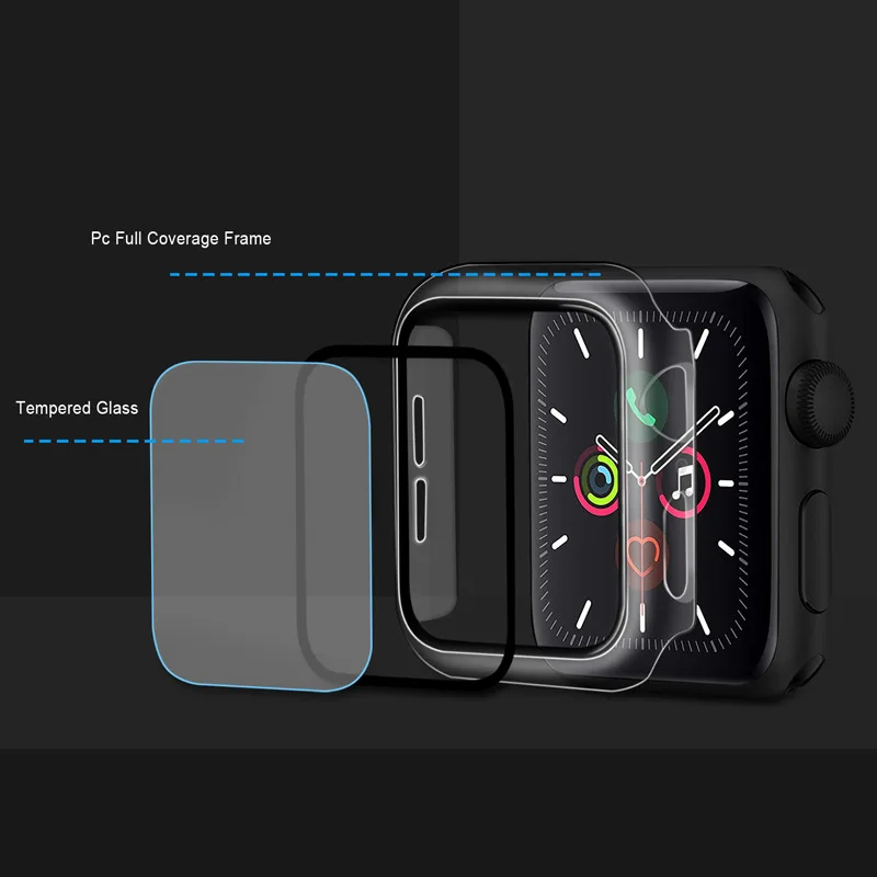 Screen Protector For Apple Watch 7 SE 6 5 4 Case 44/40/41/45mm iWatch 42mm 38mm Tempered Glass+Cover For Apple Watch Accessories