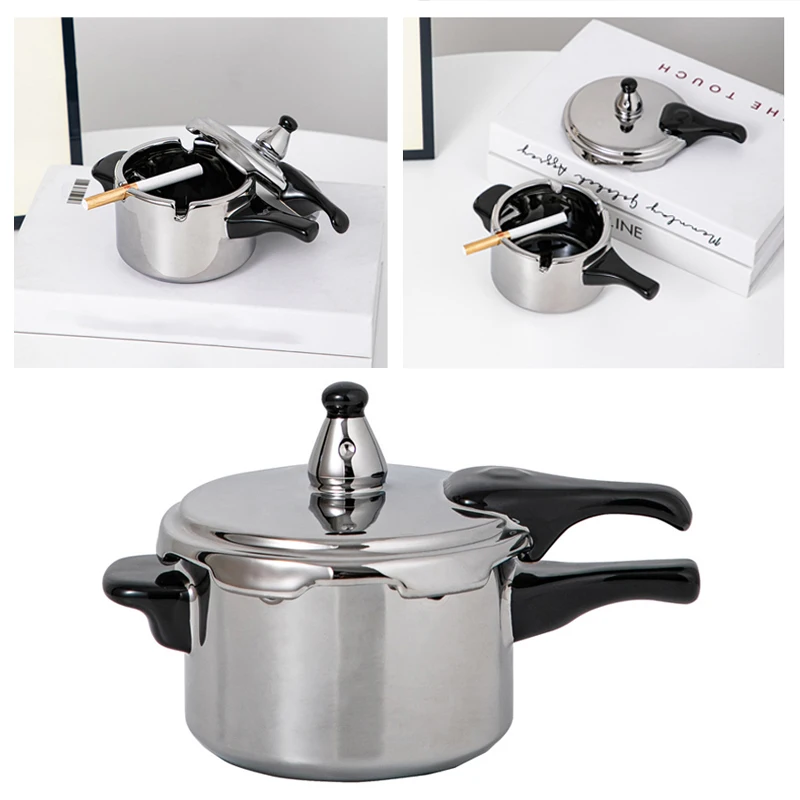 

Fashionable Electroplated Ceramic Pressure Cooker Ashtray With Anti Fly Ash Design, Creative Home Decoration Gift For Ashtray