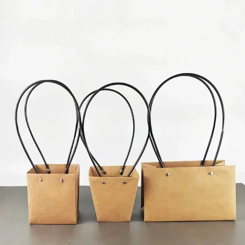 Kraft Paper Flower Hande Box Gift Candy Waterproof Bouquet Basket Biscuit Tote Trapezoidal Square Bag Christmas Party Favors