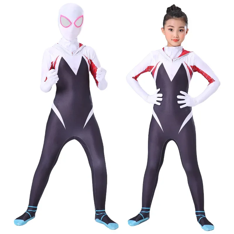 Superhero SpiderMan Into The Spider-Verse Cosplay Costume Gwen Miles Spider Man Suit Bodysuit Lovers Adult Couple Party Dress Up