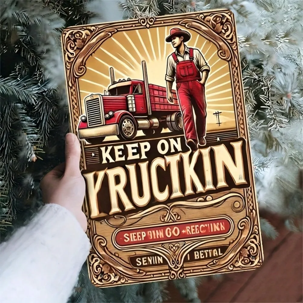 

Vintage Metal Wall Art Keep On Truckin' Retro Garage Decor Aluminum Sign