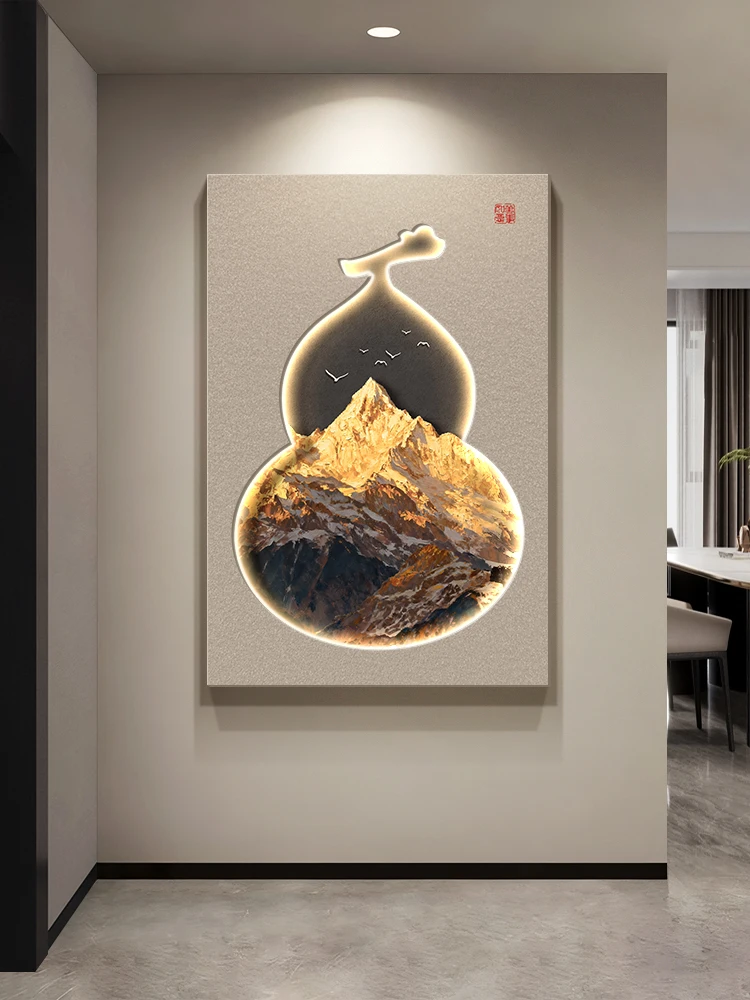 Sunlit Golden Mountain High-End Entrance Hall Decorative Painting Modern Light Luxury Gourd Living Room Sofa Background Wall Han