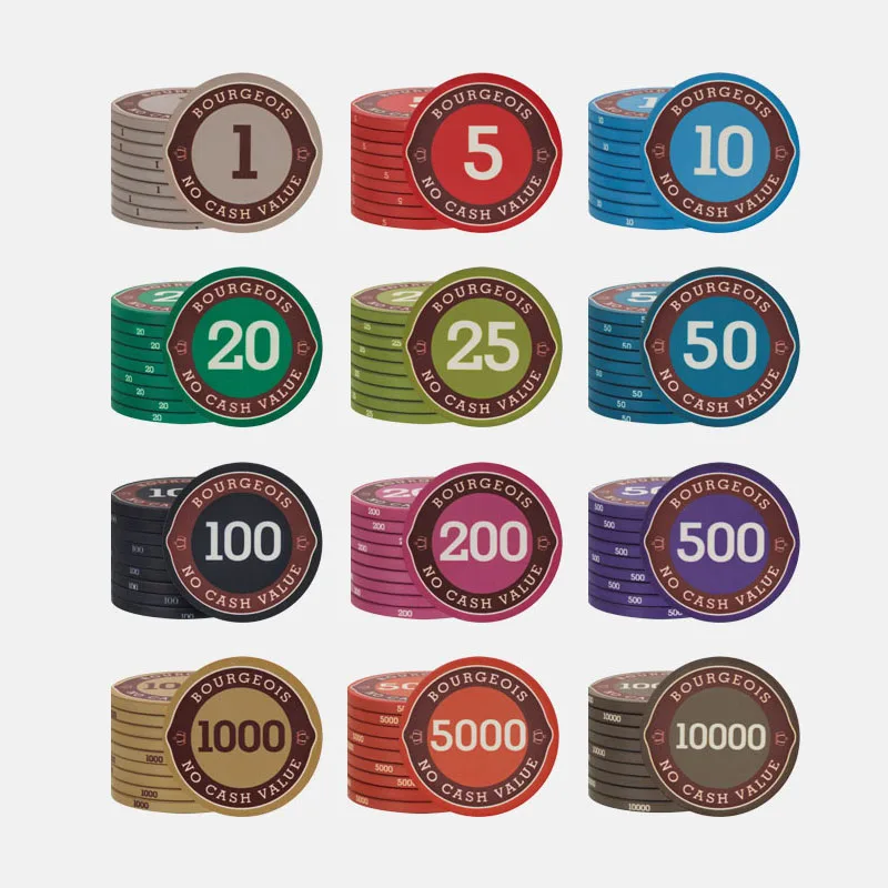 10pcs 43mm Texas Hold'em Ceramic Poker Chips, Professional with Face Value, Mahjong Chip Coins Board Game Table Games