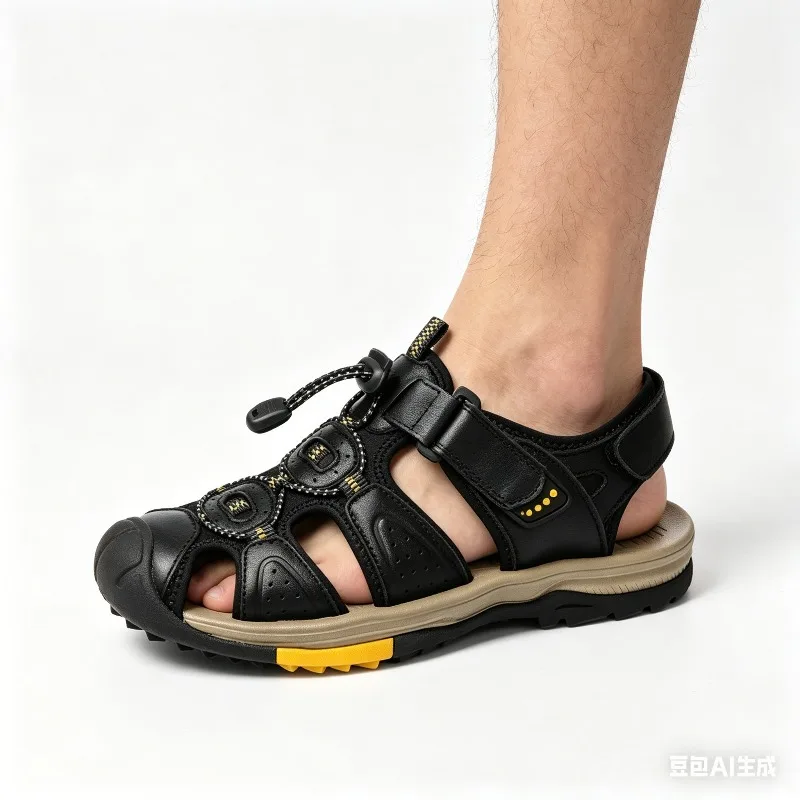 

Large Size New Summer Men's Top Layer Cowhide Bag-Toe Casual Outdoor Beach Sandals Comfortable Velcro Non-Slip Breathable