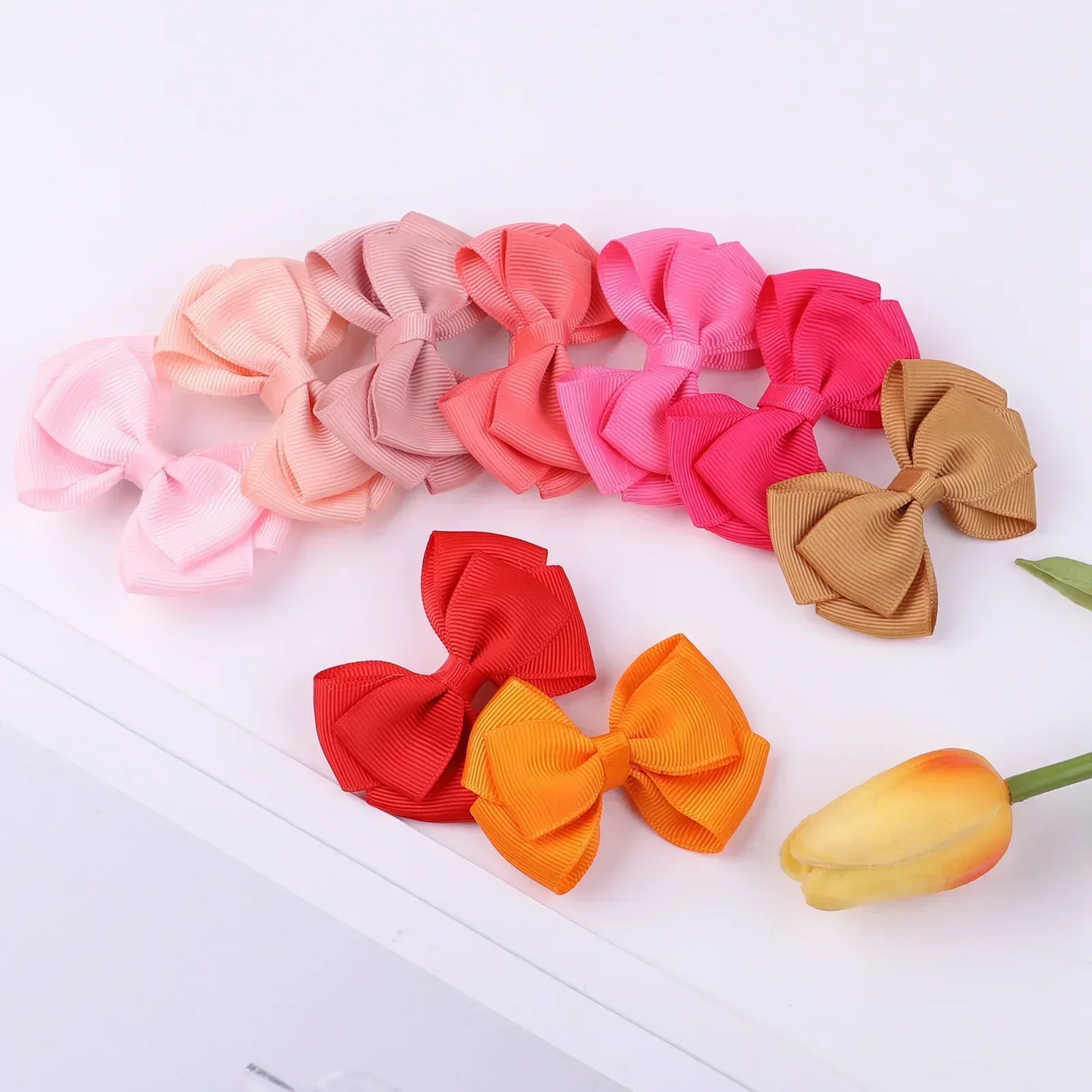 2/4/10pcs Wholesale Baby Girl Solid Ribbon Bowknot Colorful Hair Clips Kid Handmade Cute Headwear Hairpins Kids Hair Accessories