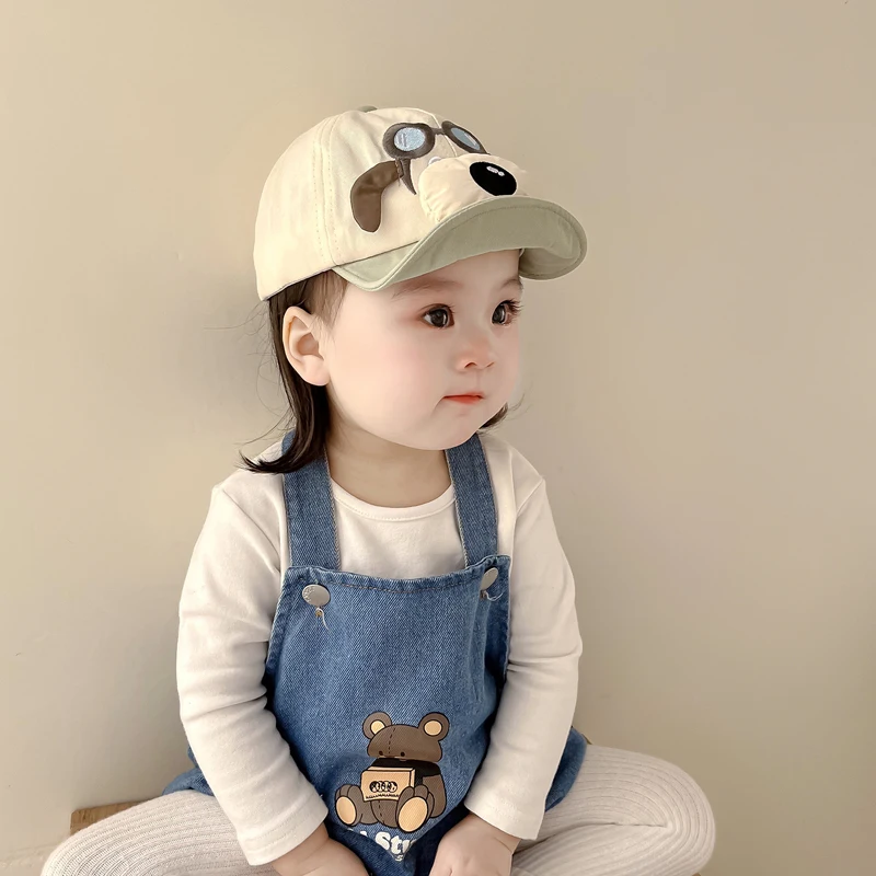 Spring Summer Baby Baseball Hats Cartoon Dog Pattern Kids Boys Girls Sun Hat Cotton Soft Brim Children Caps