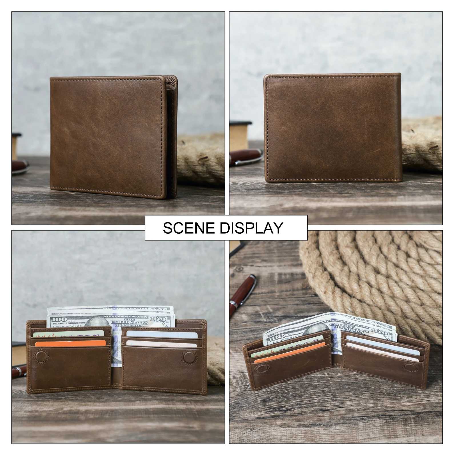 CONTACT'S Men's Slim Wallet Genuine Leather Wallets Magnetic Buckle 4 Card Holders Money Bag Male Daily Travel Gift Money Clip