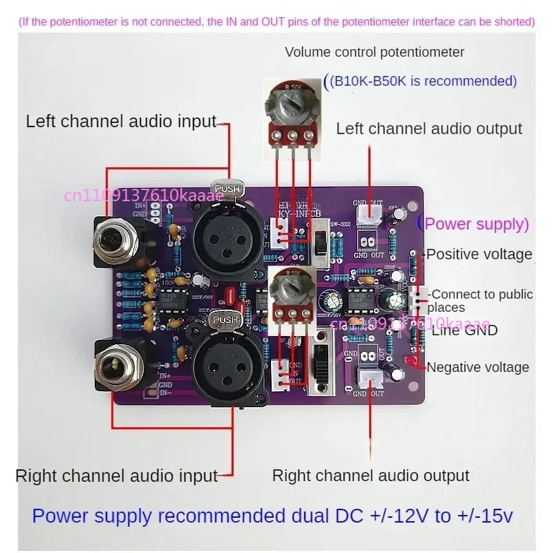 

Dual Channel Stereo Balanced Input Gain BTL Bridge HIFI Preamp Processing Board
