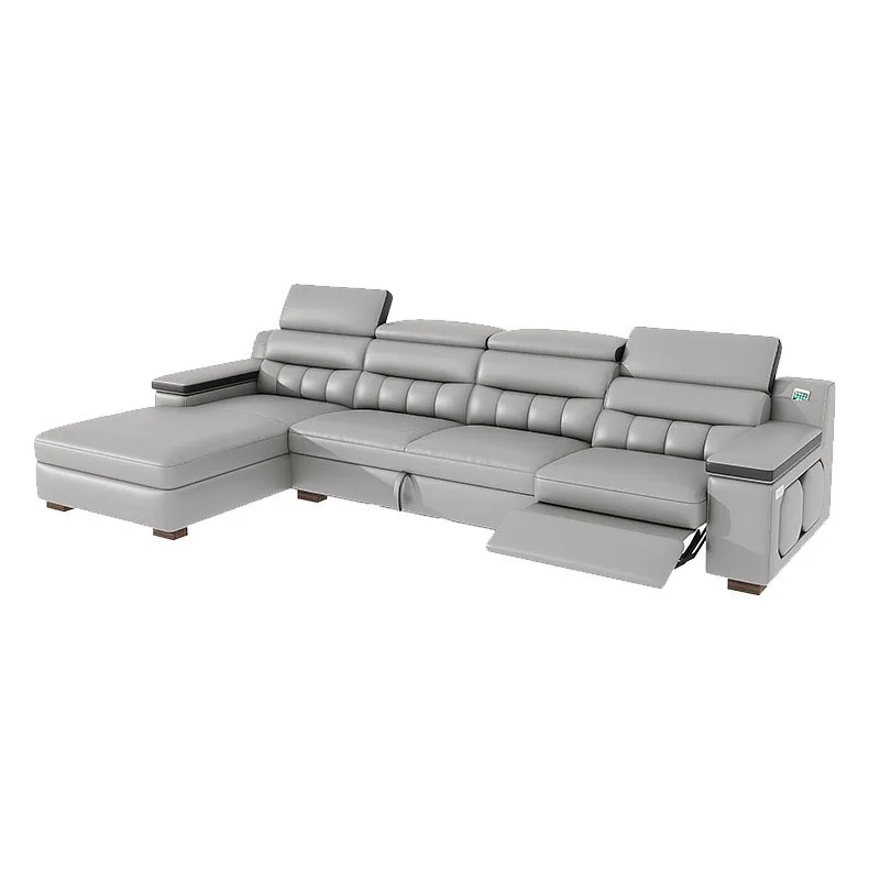 

Electric function, leather sofa bed, first layer cowhide, small apartment, living room, modern, simple