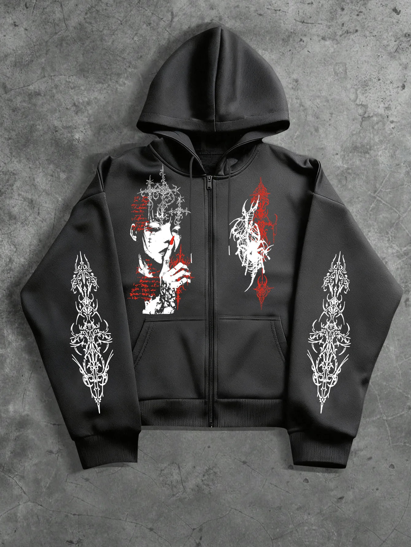 Y2K Original Manga Portrait Design Zipper Hoodie, Suitable for Casual Occasions and Fashionable Street Trend Zipper Hoodie