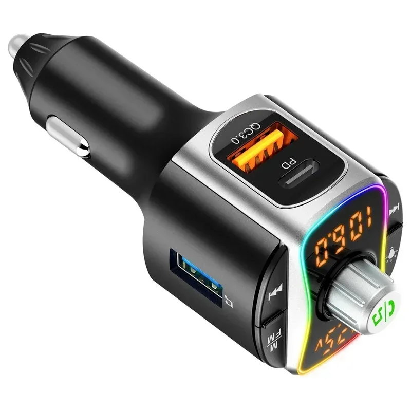 Bluetooth 5.0 MP3 Audio Player QC3.0+PD Fast Charging Wireless Handsfree Car Kit with LED Backlit Car FM Transmitter