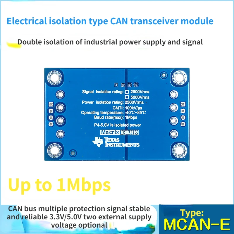 Electrically Isolated CAN Transceiver Module Industrial Grade 5.0V/3.3V Power Supply Optional