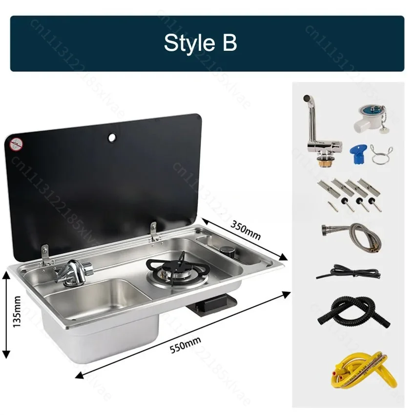 For Foldable RV Gas Stove with Sink, Hidden Single Burner 2 in 1 Kitchen Cooktop for Outdoor Camper Travel Use