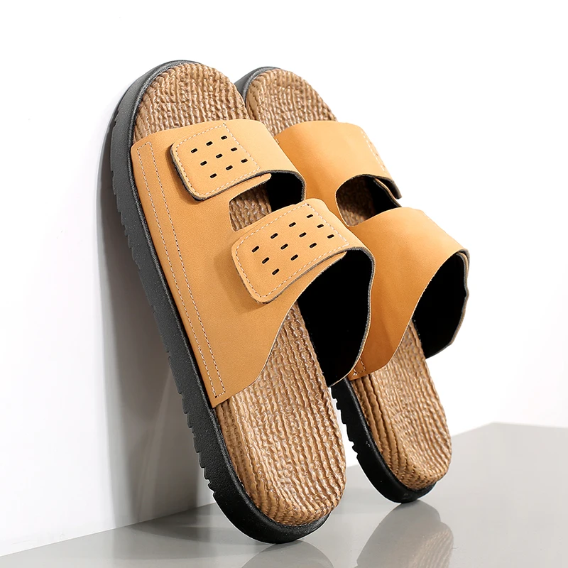 Designer Men's Summer Sandals Genuine Leather Sports Slippers Beach Shoes Anti-Odor Dual-Purpose Driver Slip-On Shoes view 3