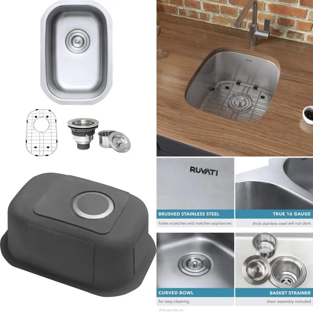 

Stainless Steel 16 Gauge Single Bowl Kitchen Sink with Brushed Finish and Rounded Corners for Bar Prep Undermount Installation