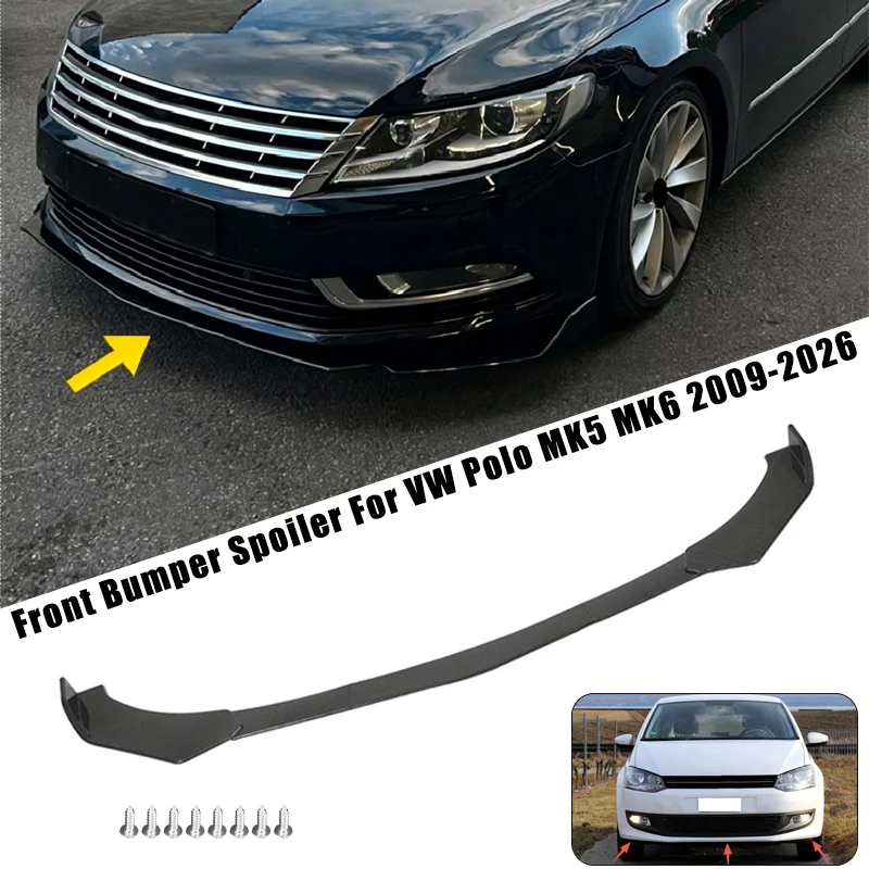Sport Front Bumper Splitter Spoiler Lip For VW Polo MK5 MK6 2009-2026 5Pcs Adjustable Sectional Car Exterior Tuning Body Kit