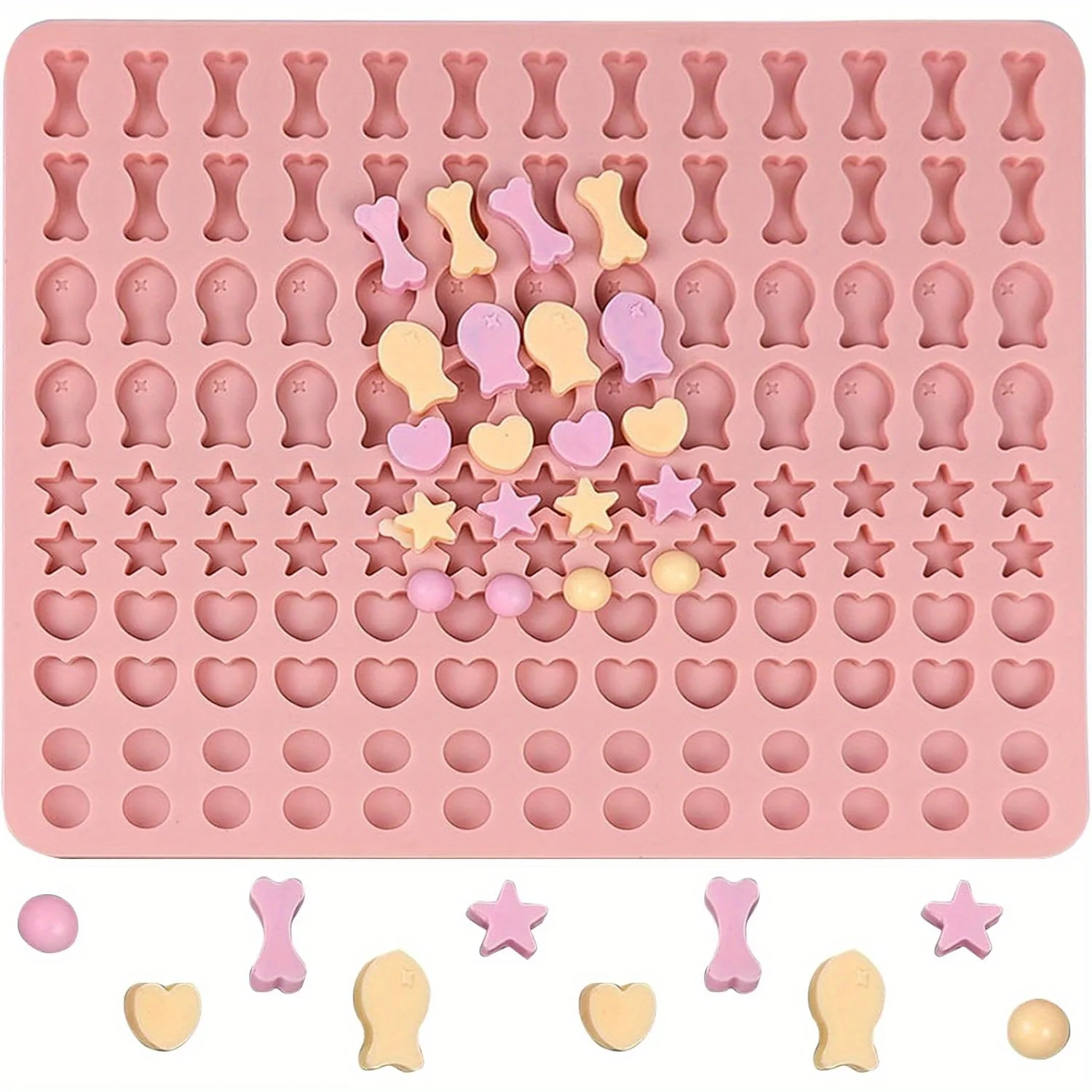 130-fach Silikonform für Hundeleckerlis – Stern-, Herz-, Knochen- und Fischformen für hausgemachte Kekse, Süßigkeiten, Schokolade und Gummibärchen
