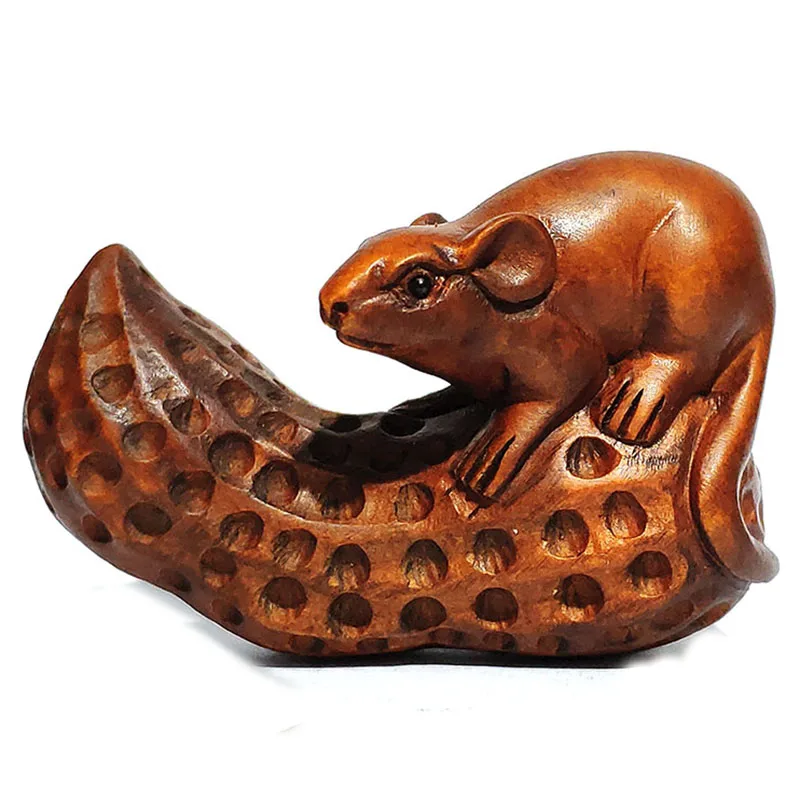 

Y8161: 2-Дюймовая резная вручную мышь Netsuke из бокса с арахисом