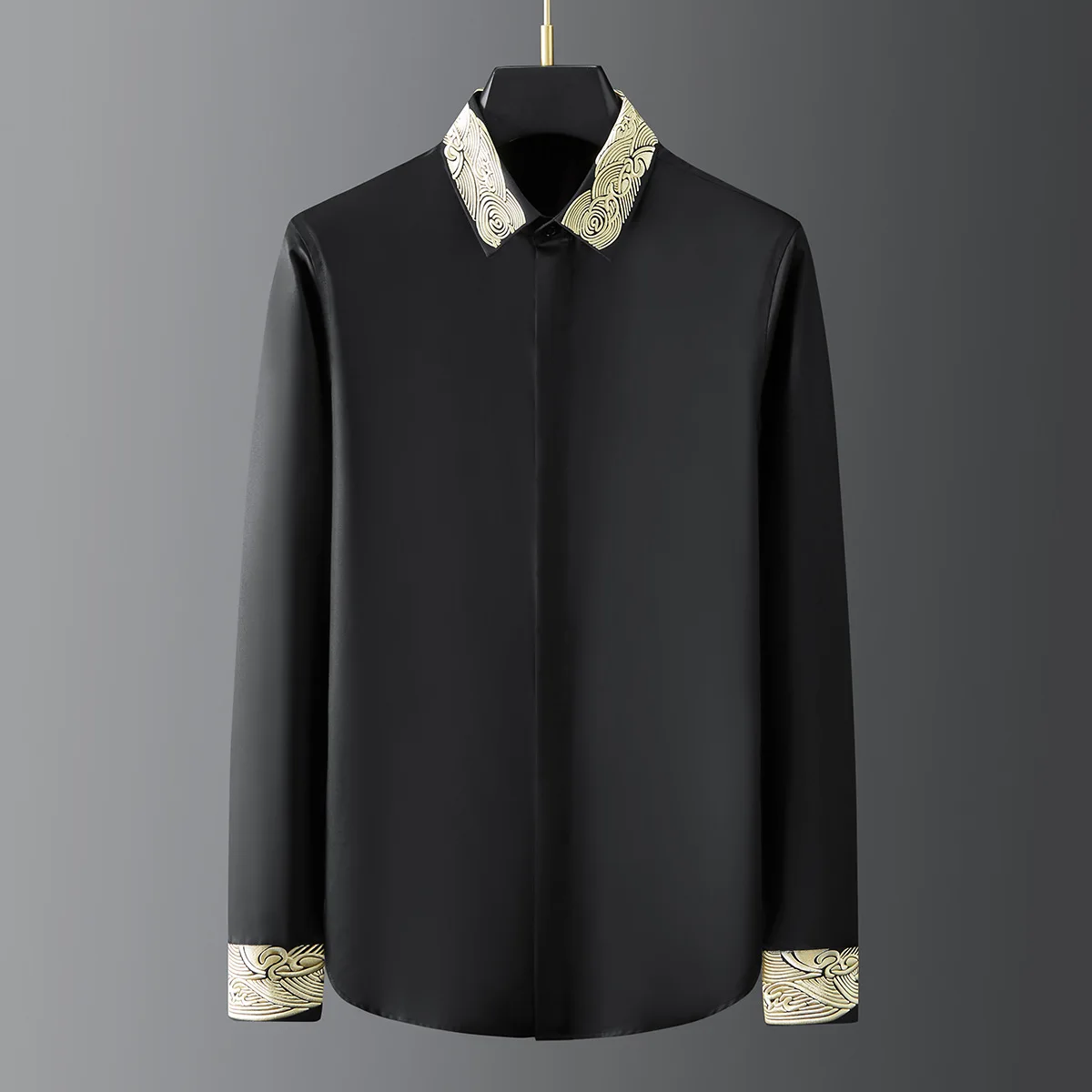 Fashion Trendy Long-sleeved Embroidery Leader Long-sleeved Men Shirt