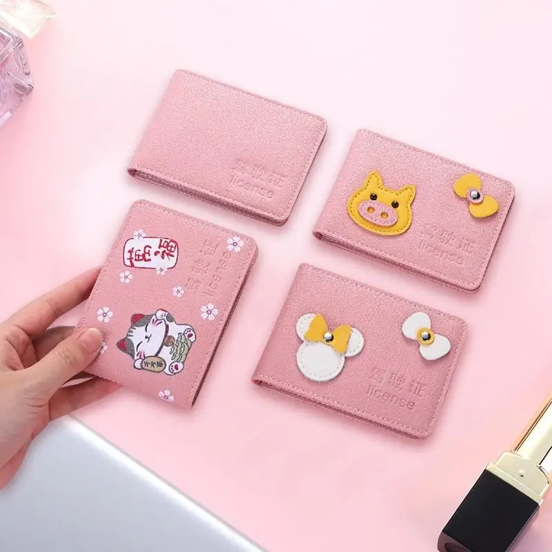 Genuine Leather Driving License Cover Female Style 2-in- Car Documents Holder ID Card Bag Protective Jacket for Women