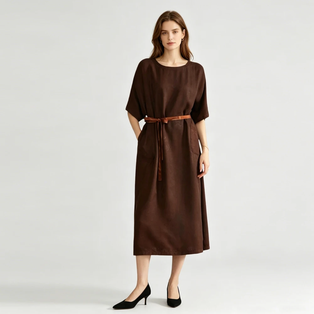 Women's Fashion Summer New Double Sided Wear 100% Natural Mulberry Silk Red Cloud Yarn Waist Up Shoulder Short Sleeved Dress