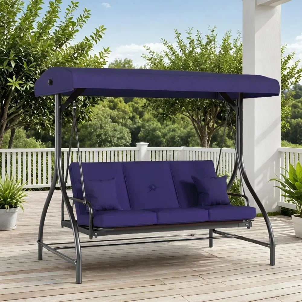 

Patio Swing Chair W/Adjustable Canopy & Backrest, Removable Seat Cushion, Convertible Porch Bed with Stand