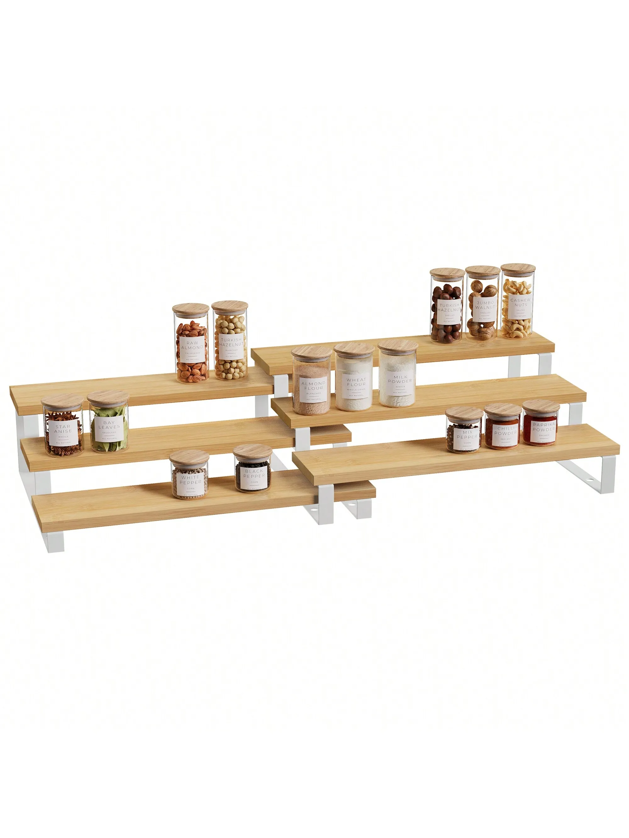 

SONGMICS 2 Pack Display Risers, Bamboo Perfume Organizer Stand, 3 Tier Cupcake Stand Holder, Spice Rack