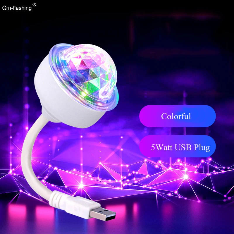 6W Auto Rotating LED Projector Light Laser Lamp Bulb Voice Control Crystal Ball Christmas Party DJ Disco Stage Lamp for Car