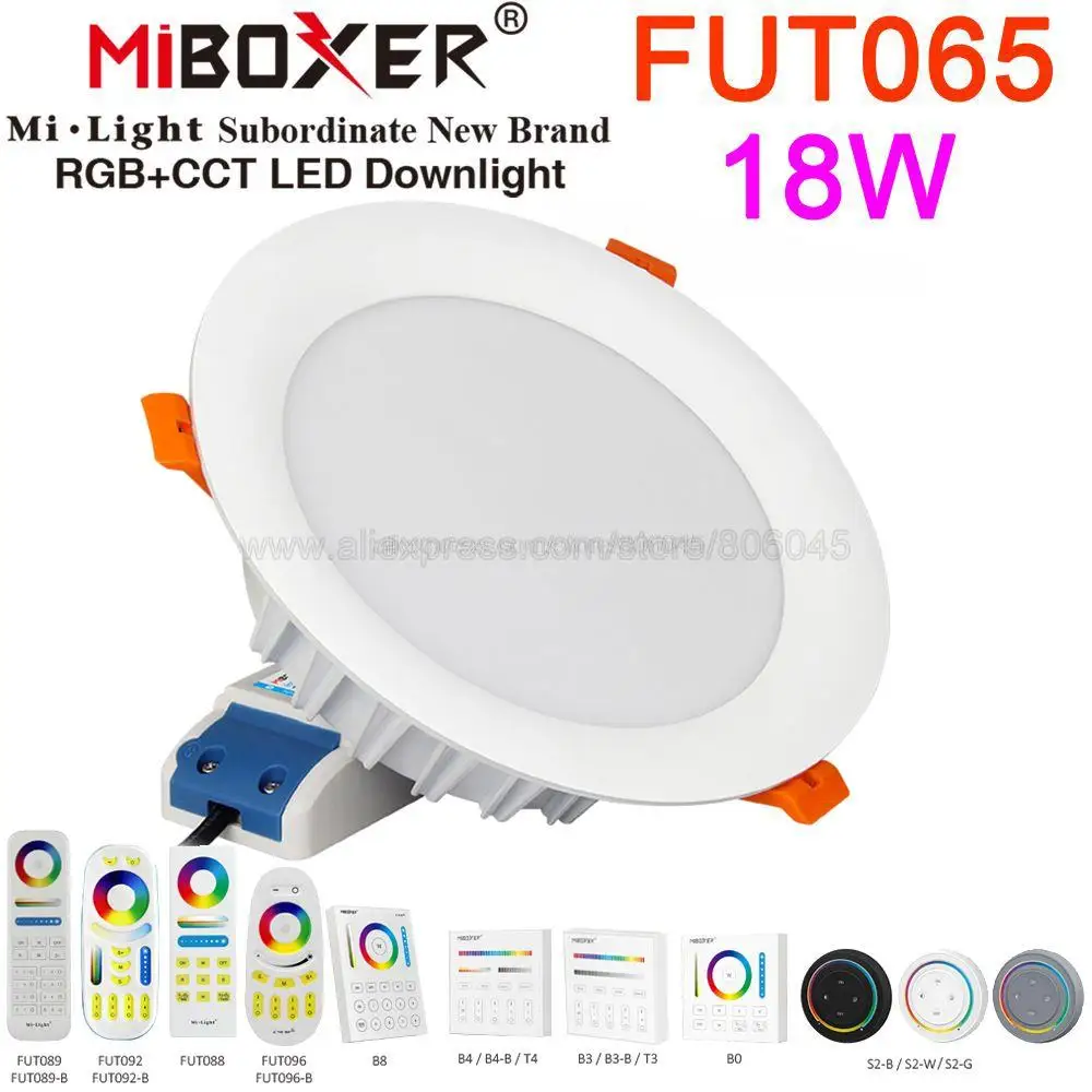 Lampu Diterima Downlight LED MiBoxer18W RGB + CCT FUT065 AC85-265V Kompatibel dengan WiFi 2.4G 4-Zone Remote Nirkabel & Kontrol Aplikasi