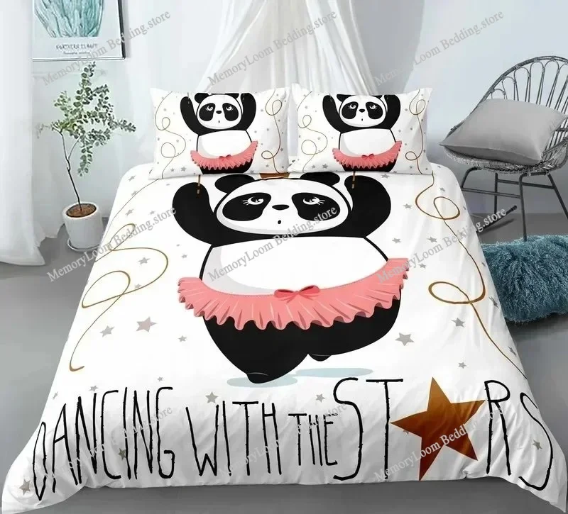 

Home Textile Cartoons Fun Panda Duvet Cover Pillow Case Boy Girl Bedding Set King/Queen/Twin Size Soft Polyester Luxury Gift