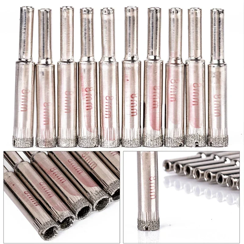 10pcs 8mm Marble Glass Hole Opener Diamond Drilling Saw Tools Set Silver Hand Drills Brittle Materials Plastic Sheets Wood