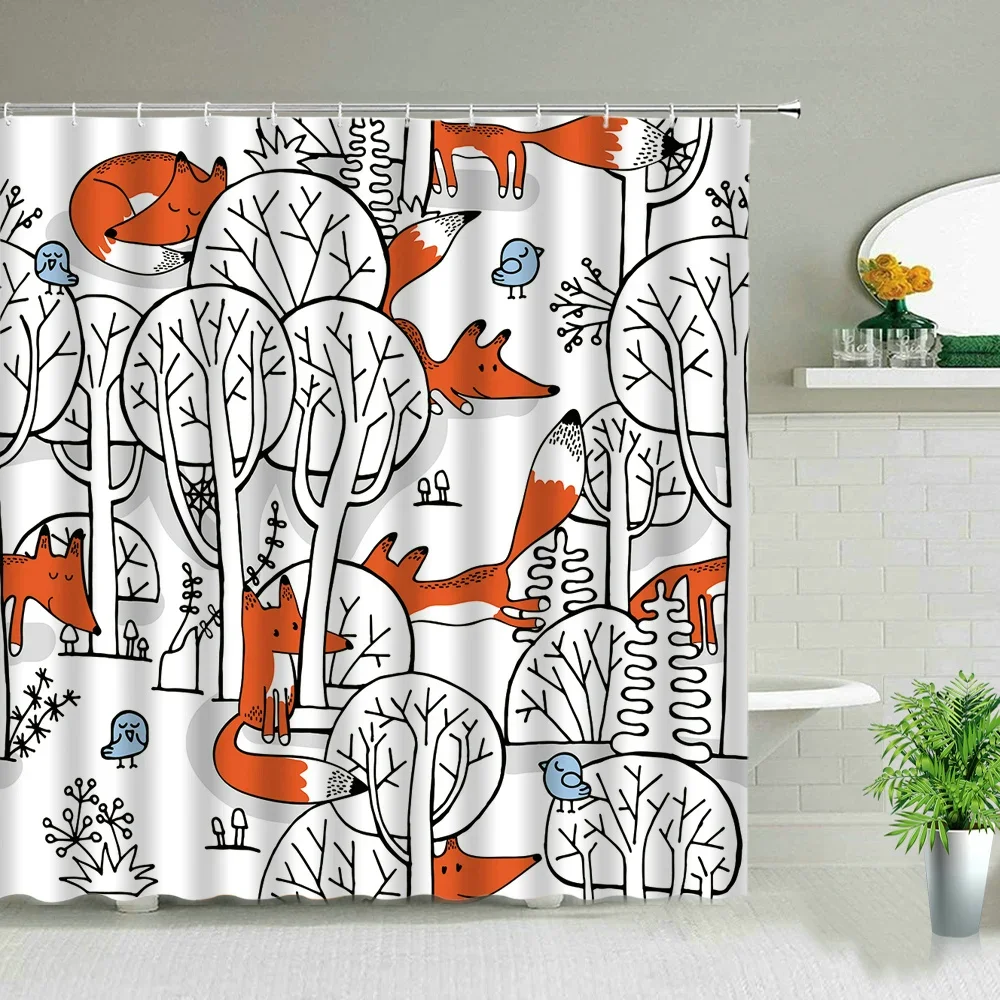 Cat Printed Shower Curtain Color Cartoon Lovely Animal Bear Polyester Fabric Hanging Curtains Bathroom Bathtub Decor with Hooks