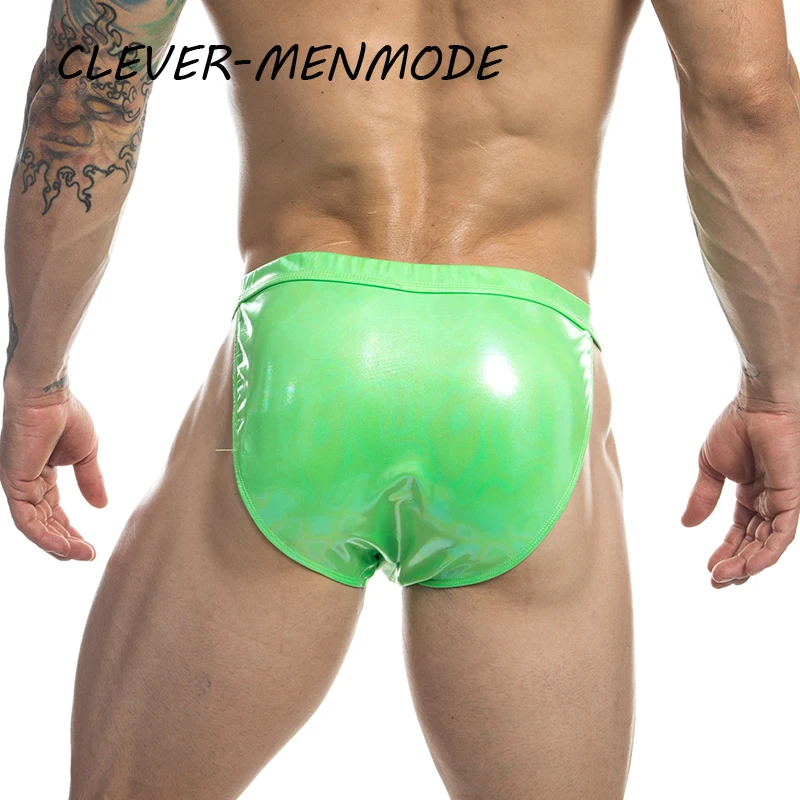 PU Leather Swim Briefs Sexy Bikini Swimwear Men Bathing Beach Swimming Trunks Shorts Swimsuit Buckle Tanga hombre Male Underwear
