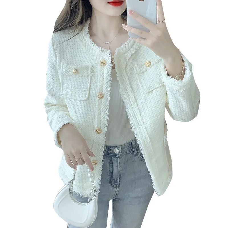 

Advanced solid color tweed jacket, new spring and autumn women's jacket, small fragrant style short top