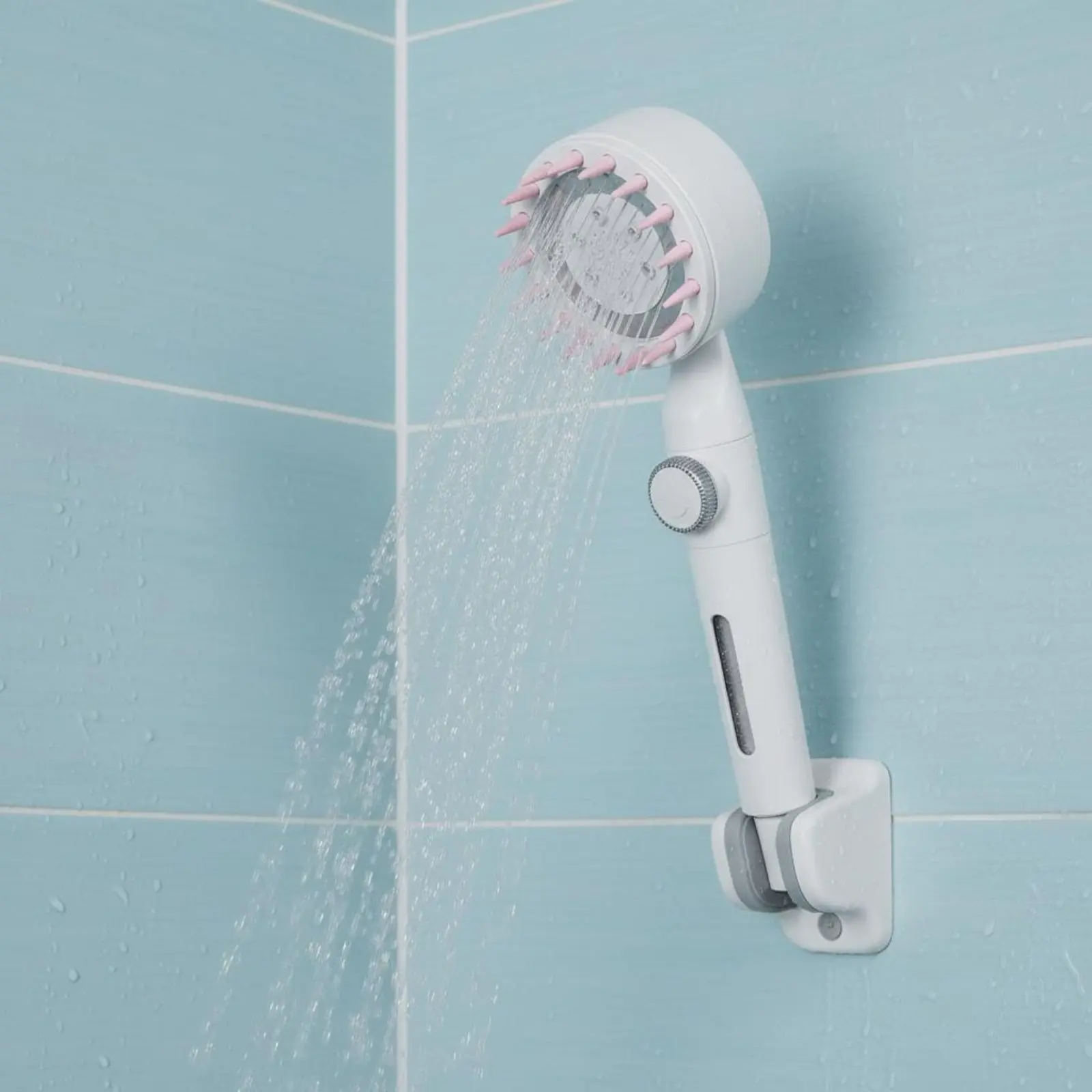 

Handheld Shower Head Visible Strainer Window Filtered Shower Head Clog-Resistant Nozzles Silicone Massage Brush