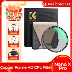 K&F Concept CPL Filters HD Ultra-Thin Copper Frame 36-Layer Anti-Reflection Green Film Nano-X PRO Camera Lenses Filter 49mm-82mm