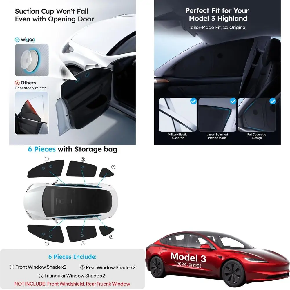 

Модернизированные солнцезащитные козырьки для бокового окна для модели 3, Ice-Crystal Cool, присоска без падения, 6 шт., для детей, кемпинга, конфиденциальности, для сна, 2024-2026 гг.