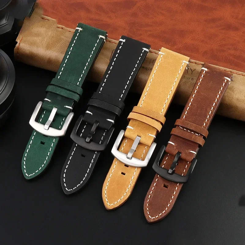 20mm 22mm 24mm Genuine Leather Strap Men Retro Nubuck Cowhide Watch Band Bracelet for Seiko Omega MoonSwatch Watch Accessories